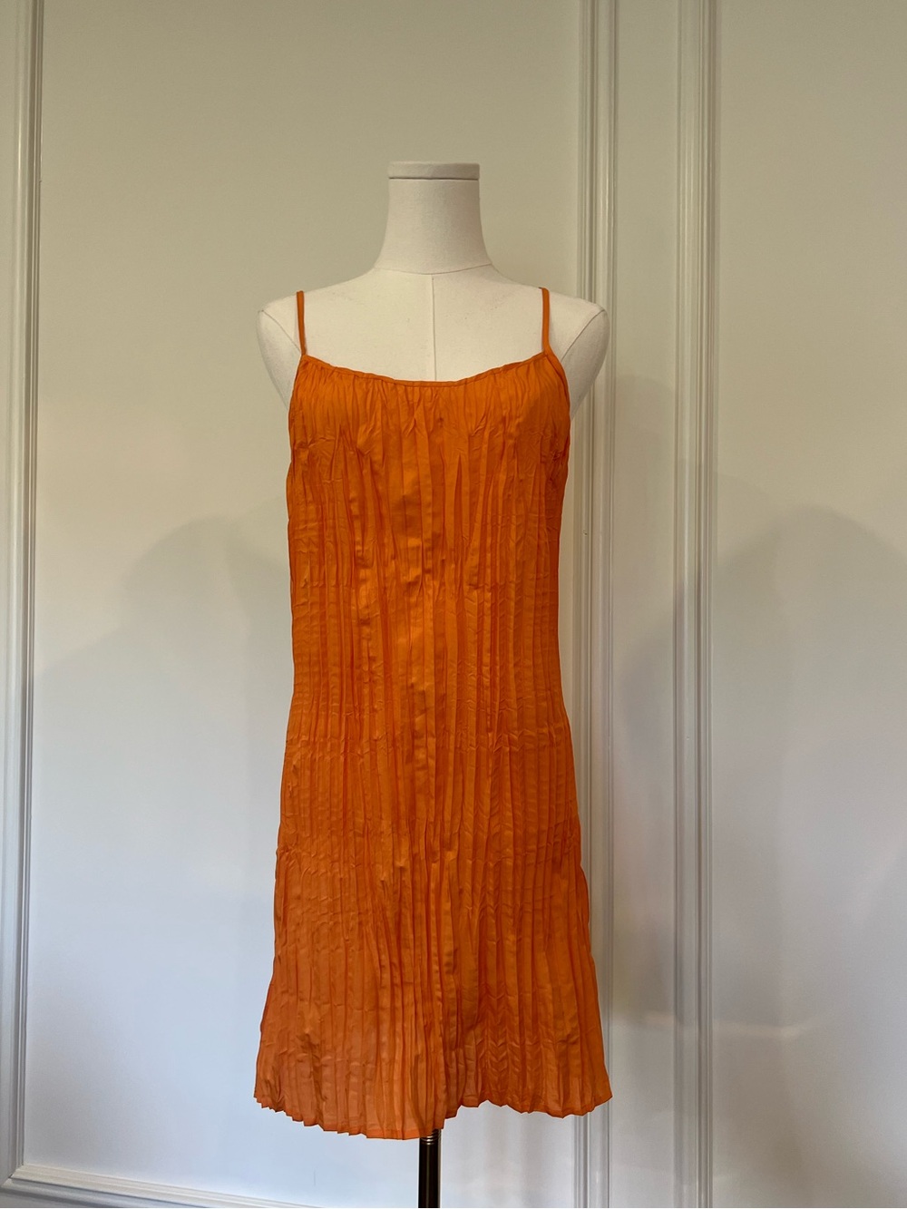 Vintageโ lightweight cotton Orange Pleated Slip Dress size small boho beach